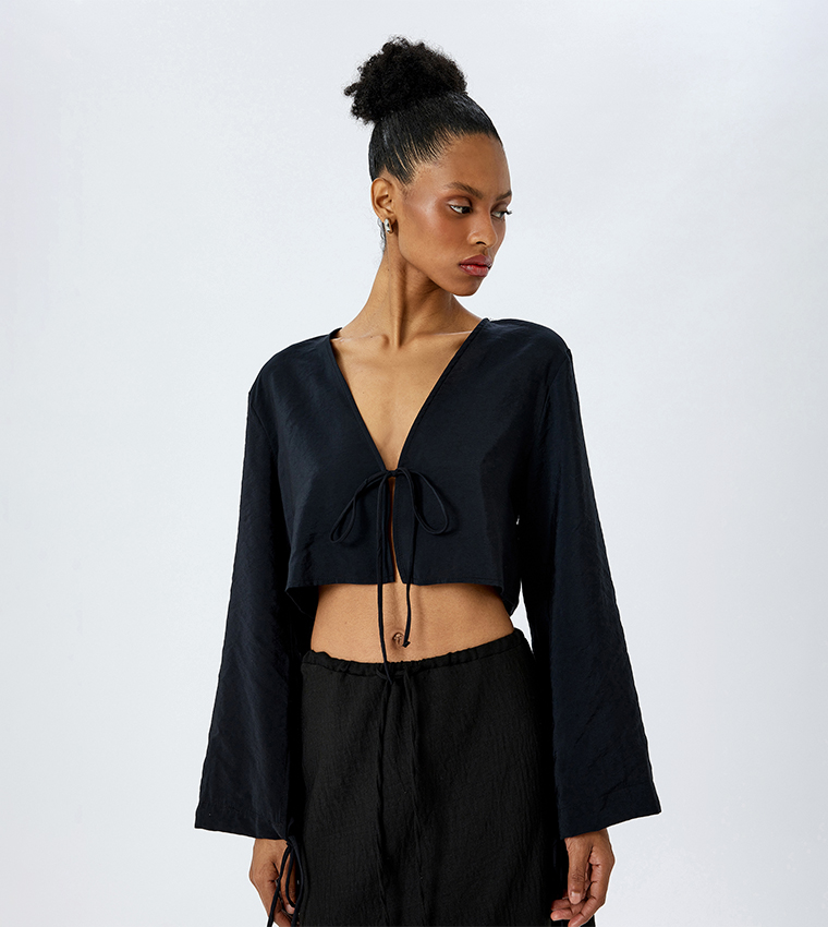 Textured Long Sleeves Crop Top