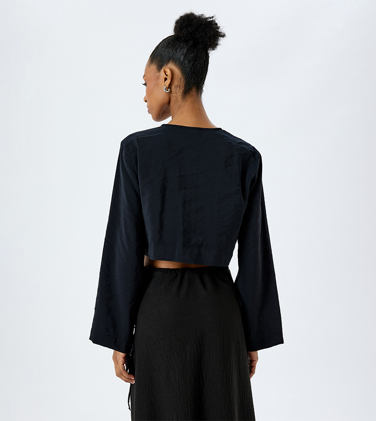 Textured Long Sleeves Crop Top