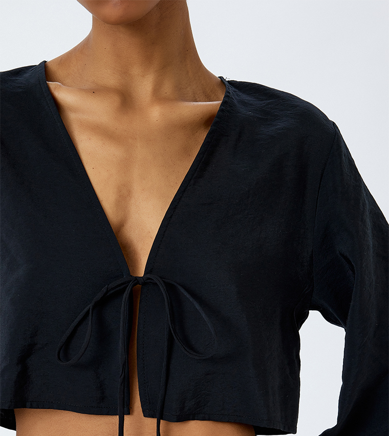 Textured Long Sleeves Crop Top