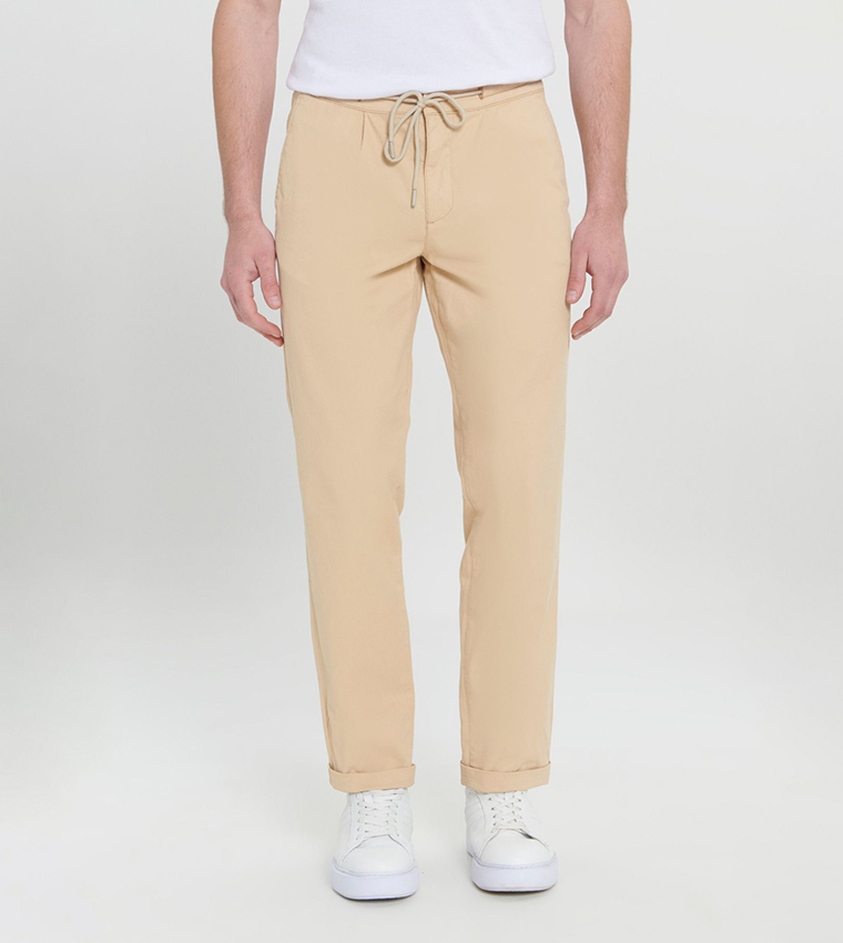 Solid Tapered Fit Trousers