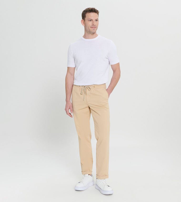 Solid Tapered Fit Trousers