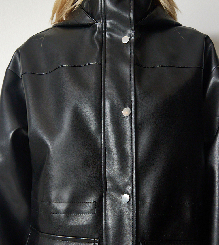 Hooded Faux Leather Jacket