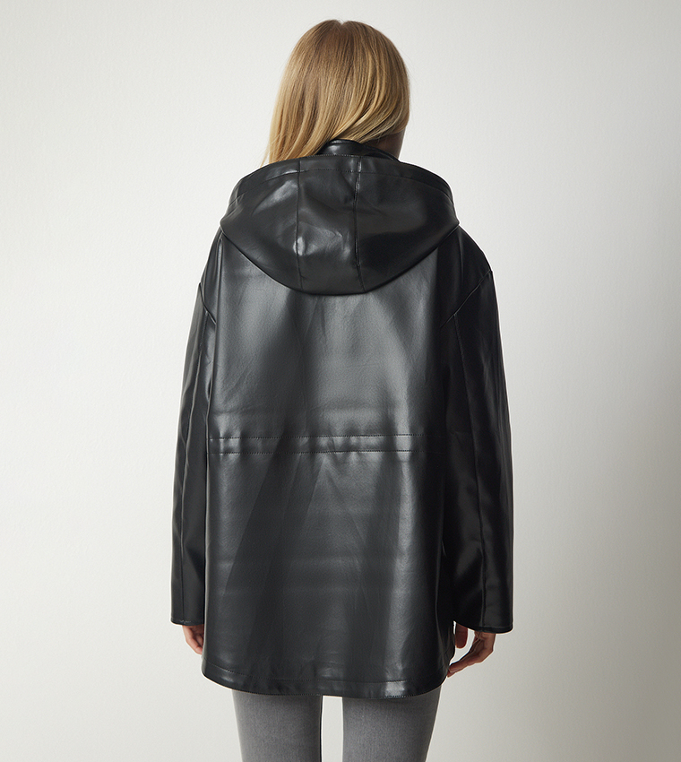 Hooded Faux Leather Jacket