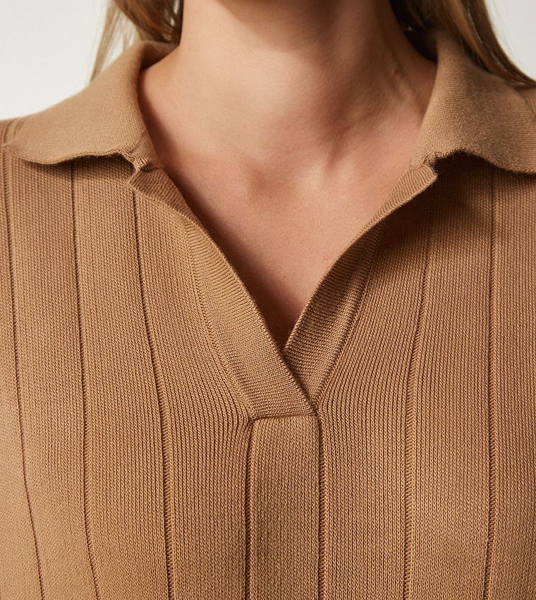 Ribbed Collared Midi Dress