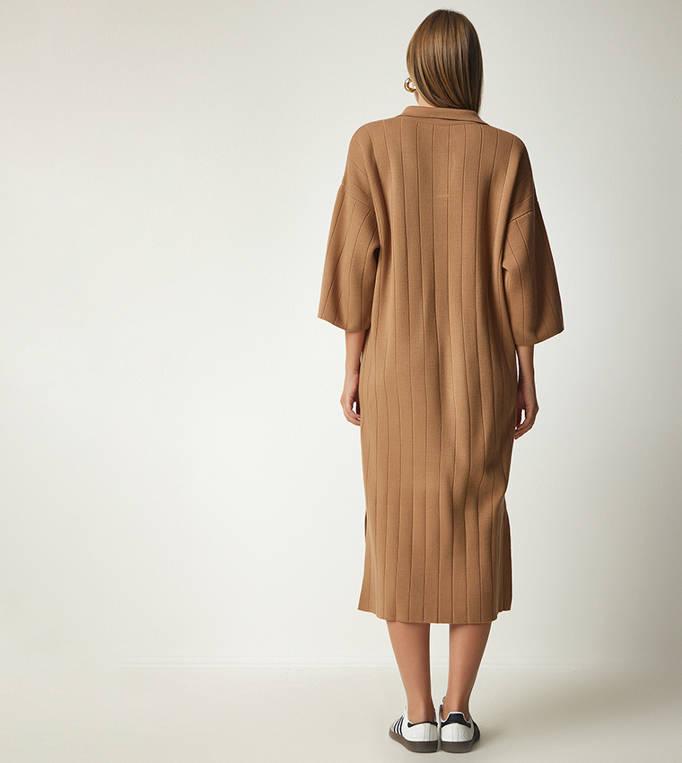 Ribbed Collared Midi Dress
