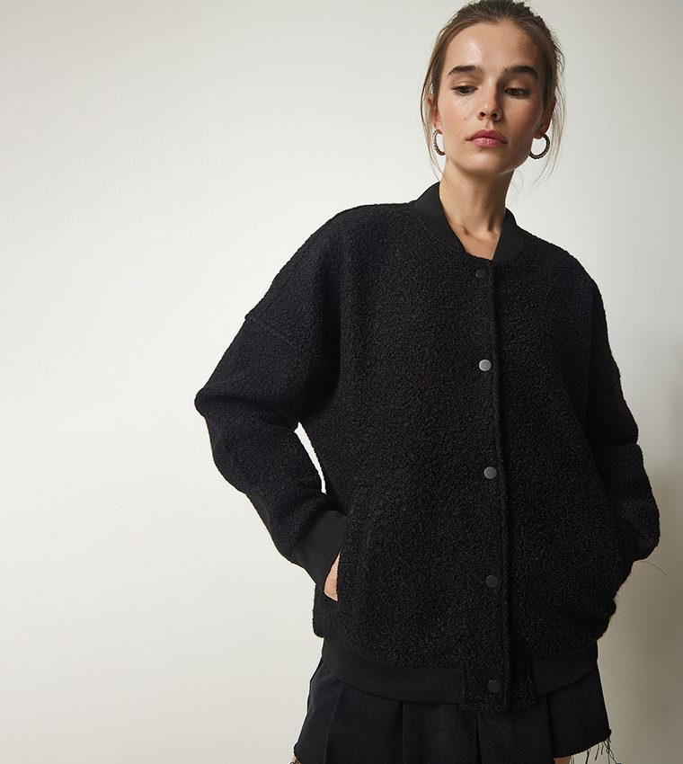 Buy Happiness İstanbul Long Sleeves Button Boucle Jacket In Black ...