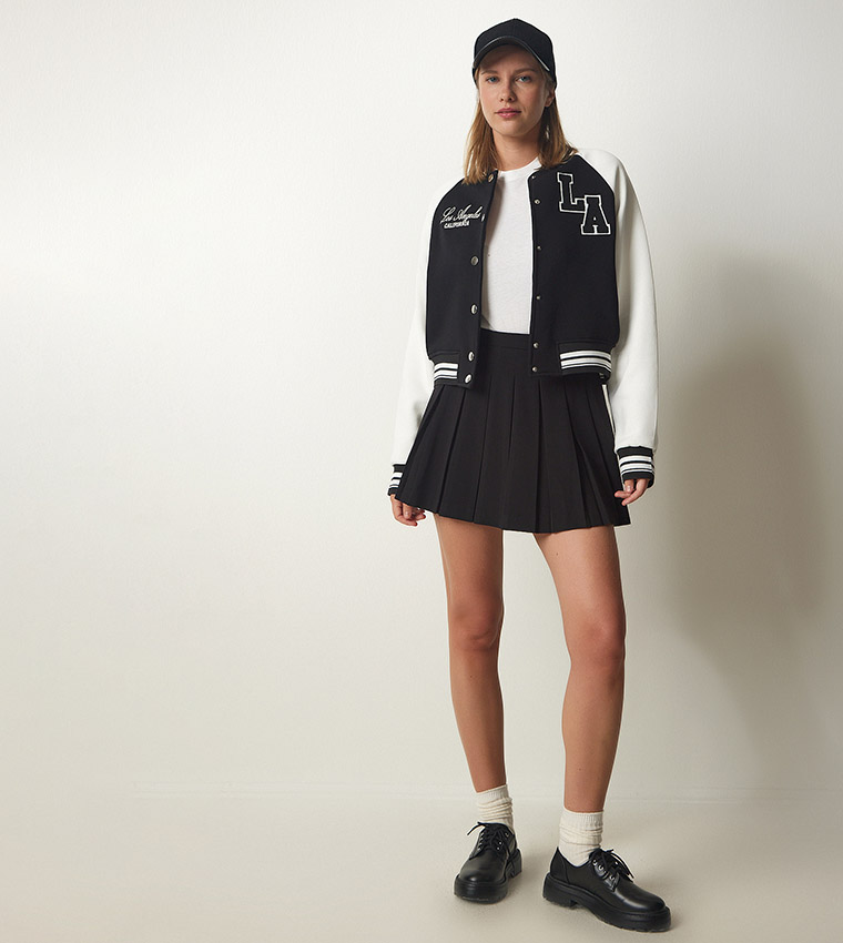 Buy Happiness İstanbul Applique Detail Varsity Jacket In Black