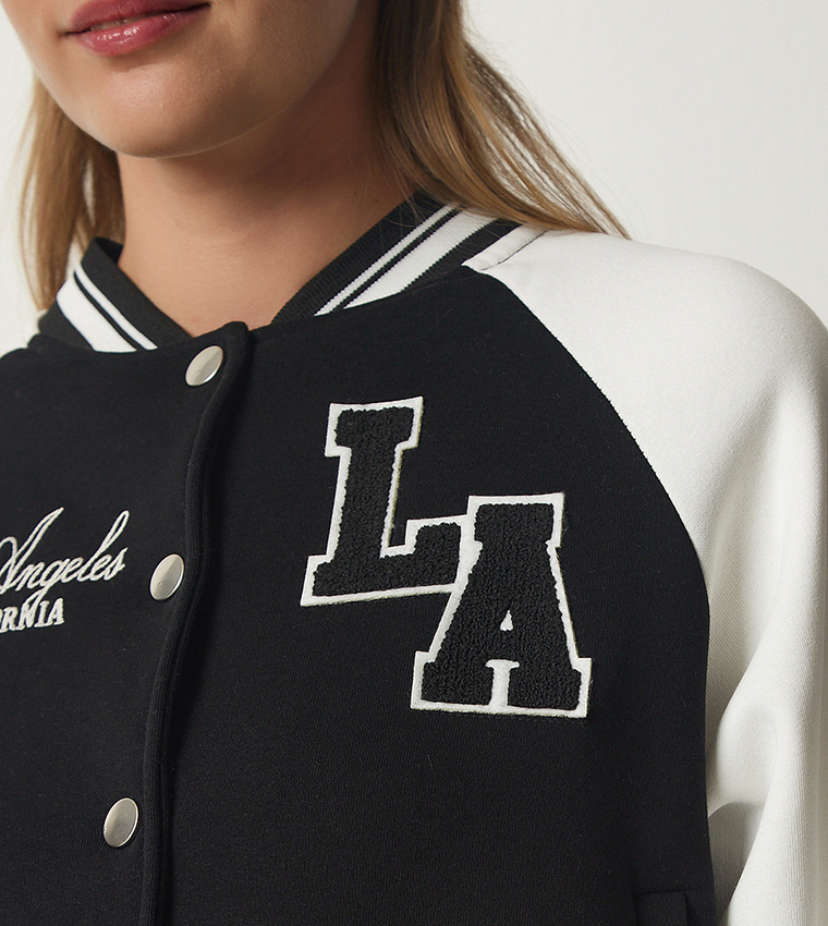 Buy Happiness İstanbul Applique Detail Varsity Jacket In Black