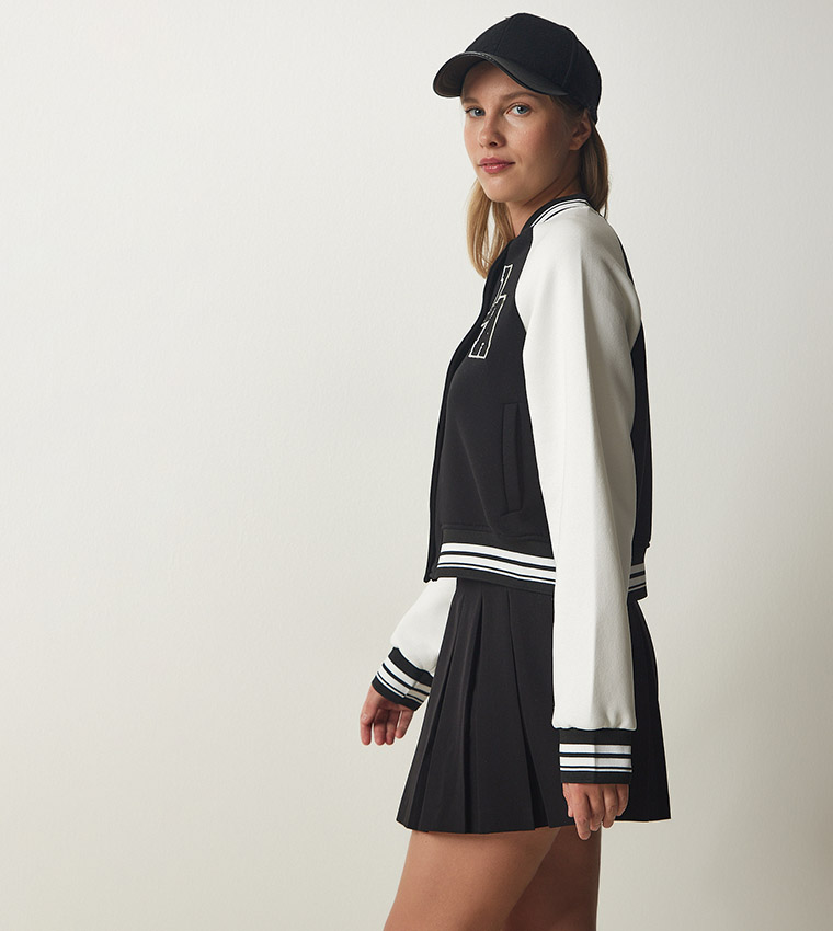 Buy Happiness İstanbul Applique Detail Varsity Jacket In Black