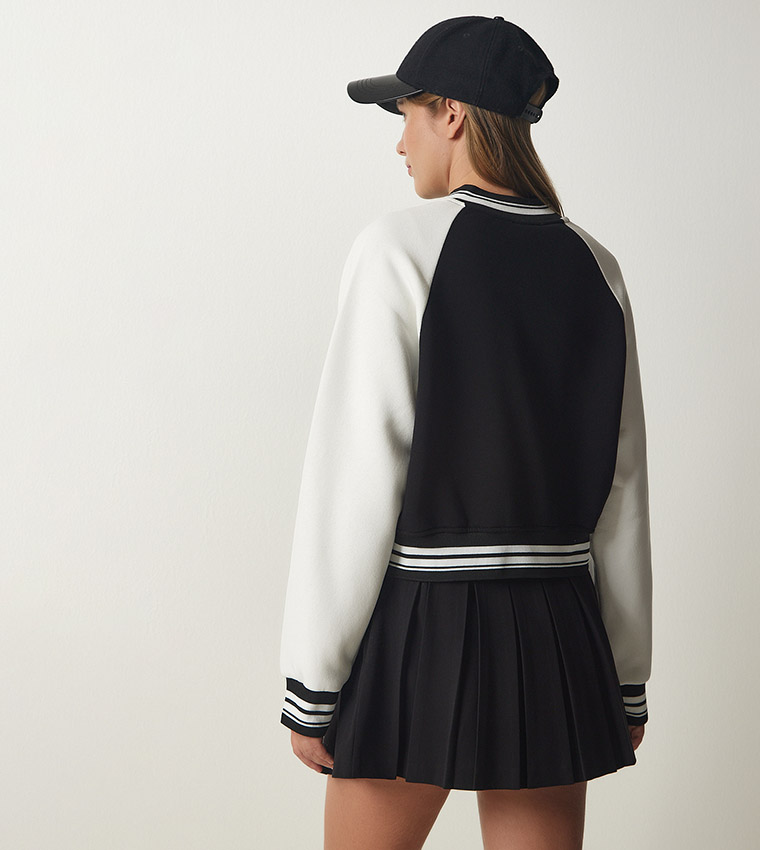 Buy Happiness İstanbul Applique Detail Varsity Jacket In Black