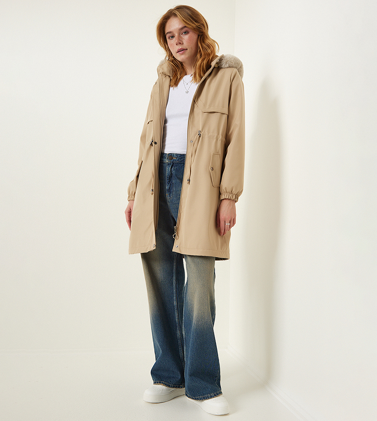 Long Sleeves Hooded Fur Coat