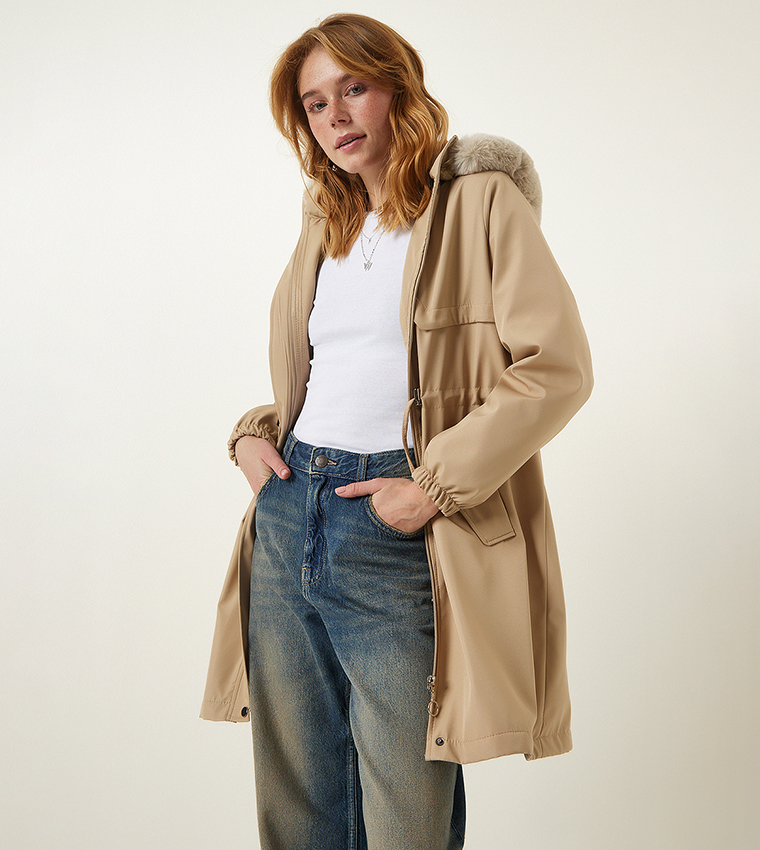 Long Sleeves Hooded Fur Coat