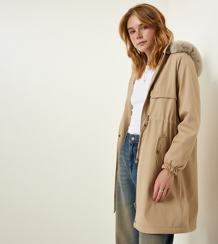 Long Sleeves Hooded Fur Coat