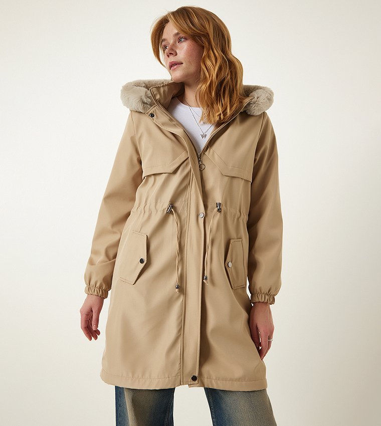 Long Sleeves Hooded Fur Coat