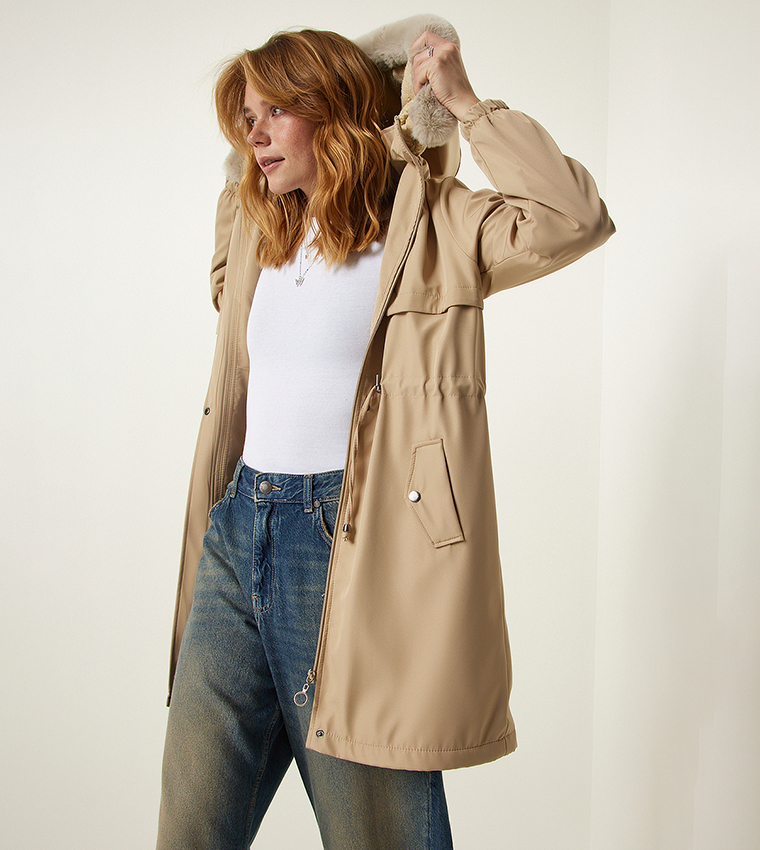 Long Sleeves Hooded Fur Coat