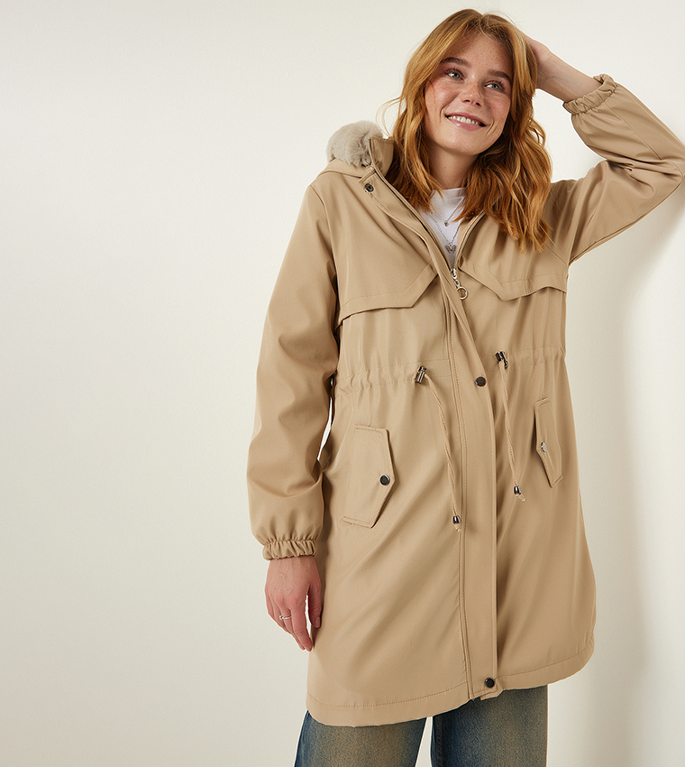 Long Sleeves Hooded Fur Coat