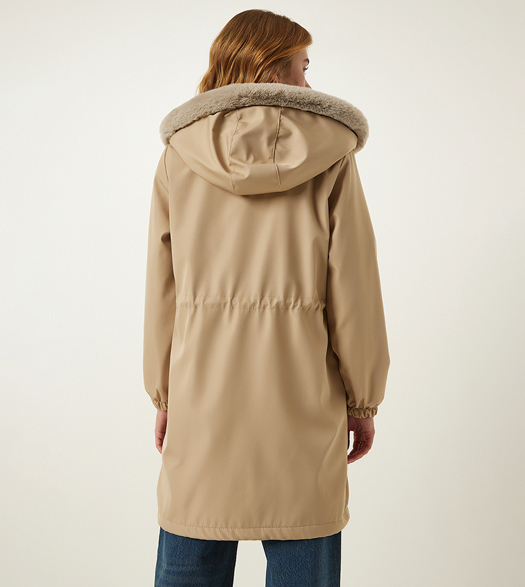 Long Sleeves Hooded Fur Coat