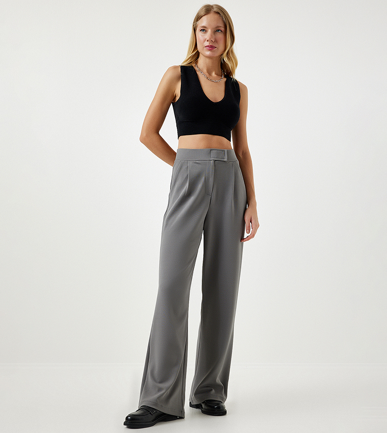 Solid Flared Velcro Trousers