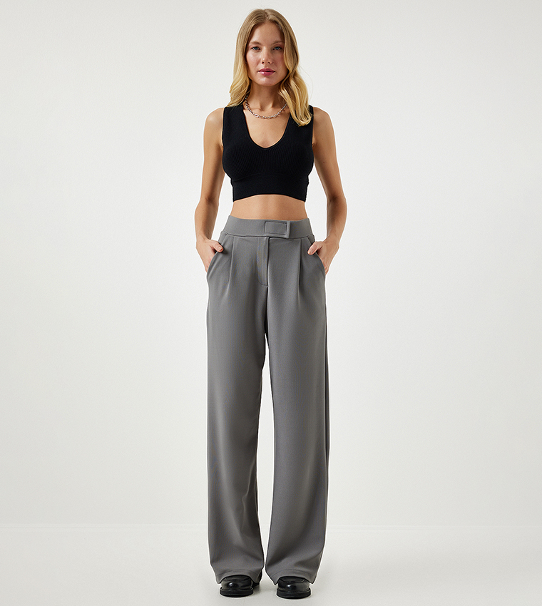 Solid Flared Velcro Trousers