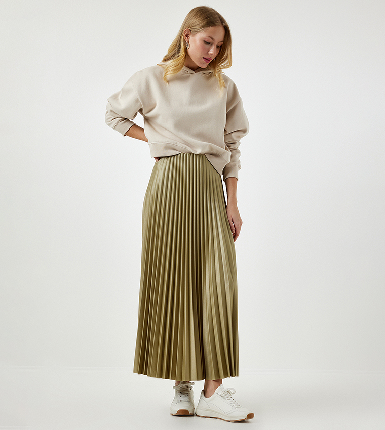 Khaki skirt elastic waist sales