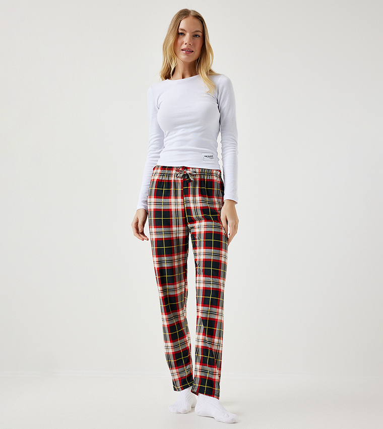 Plaid Drawstring Waist Pajama Bottom