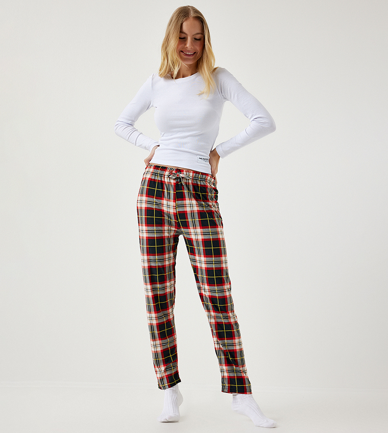 Plaid Drawstring Waist Pajama Bottom