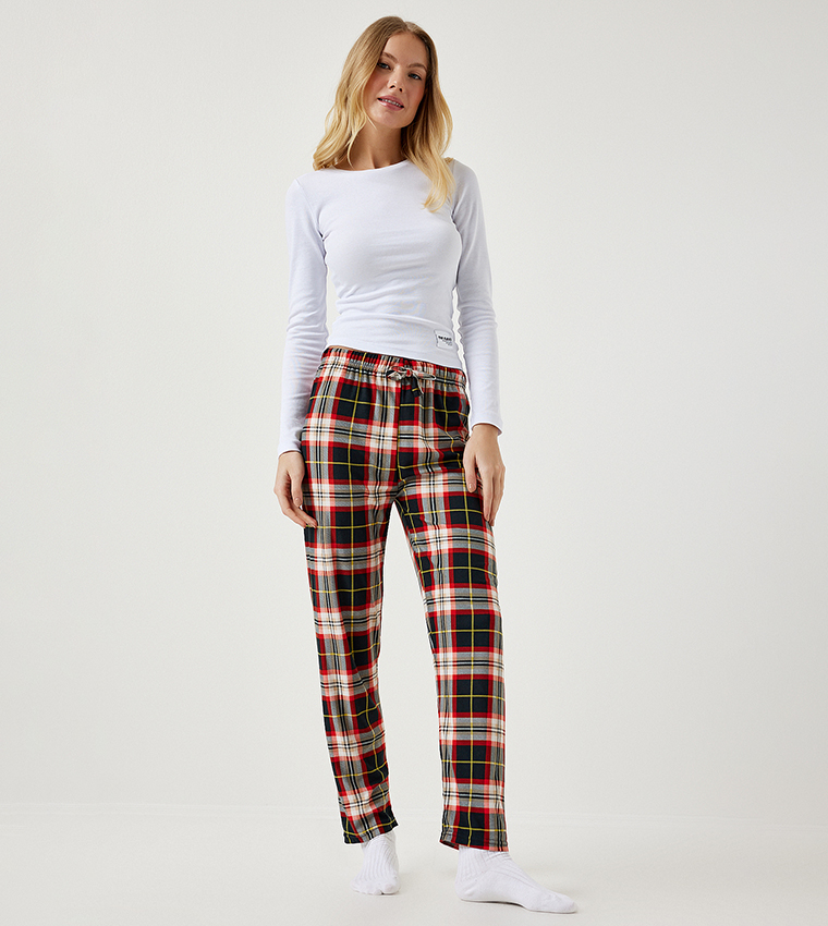 Plaid Drawstring Waist Pajama Bottom
