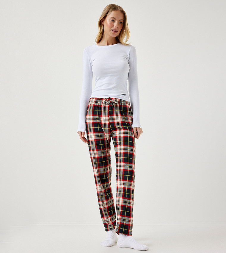 Plaid Drawstring Waist Pajama Bottom