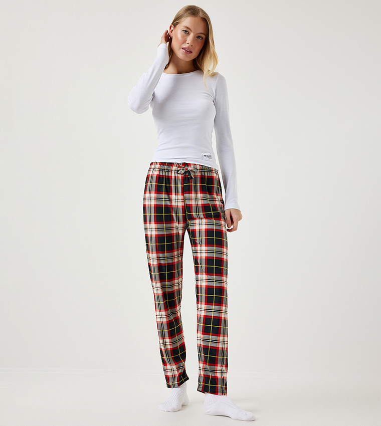 Plaid Drawstring Waist Pajama Bottom
