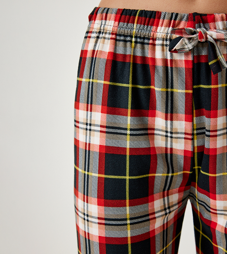 Plaid Drawstring Waist Pajama Bottom