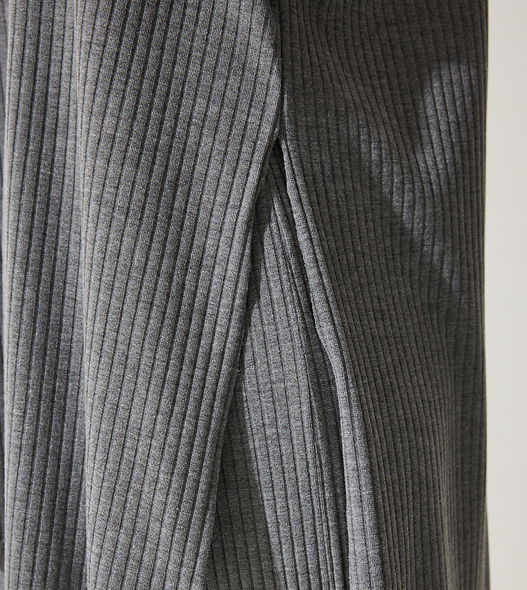 Corded Long Sleeves Knitted Top and Trousers Set