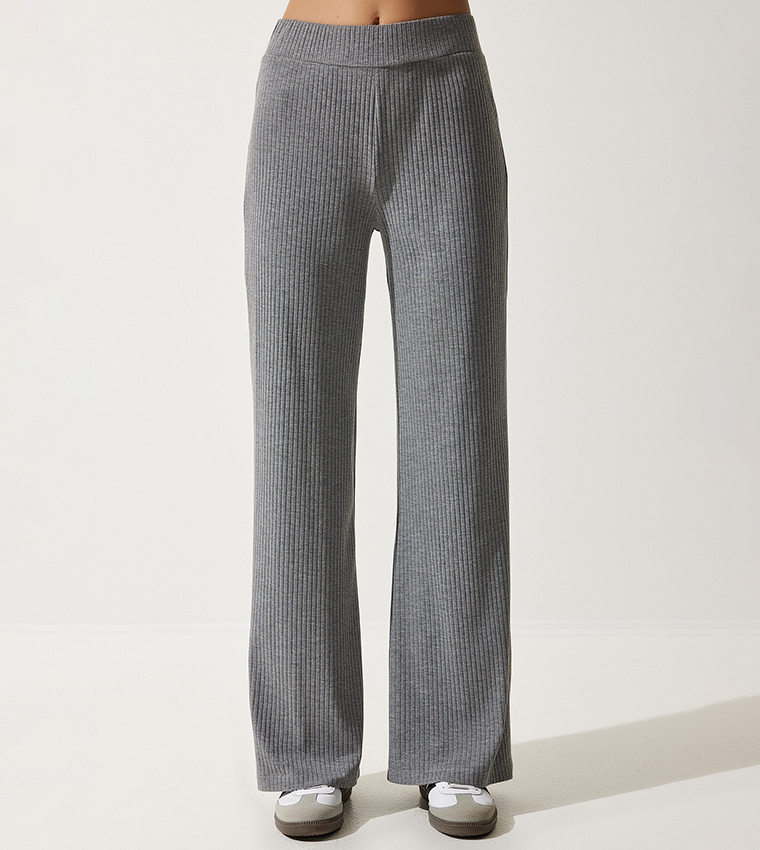 Corded Long Sleeves Knitted Top and Trousers Set