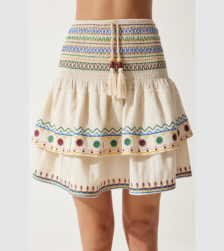 Embroidered layered skirt best sale