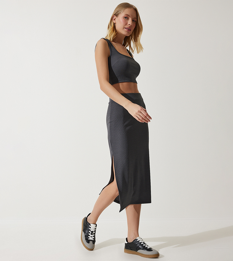 Ribbed Crop Top and Skirt Set