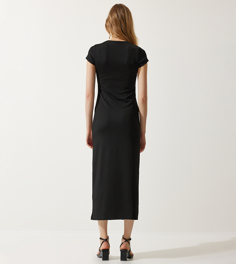 Ribbed Cap Sleeves Midi Dress