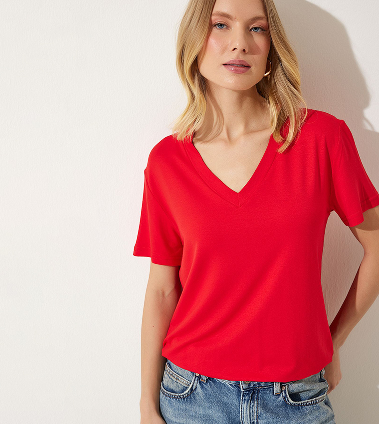 Solid V-Neck T-Shirt