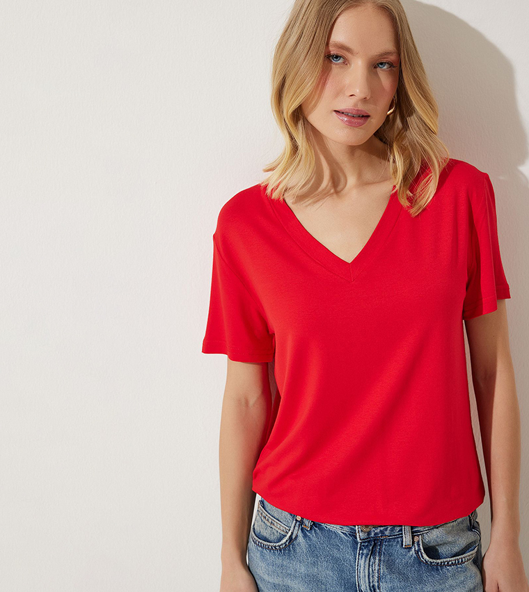 Solid V-Neck T-Shirt