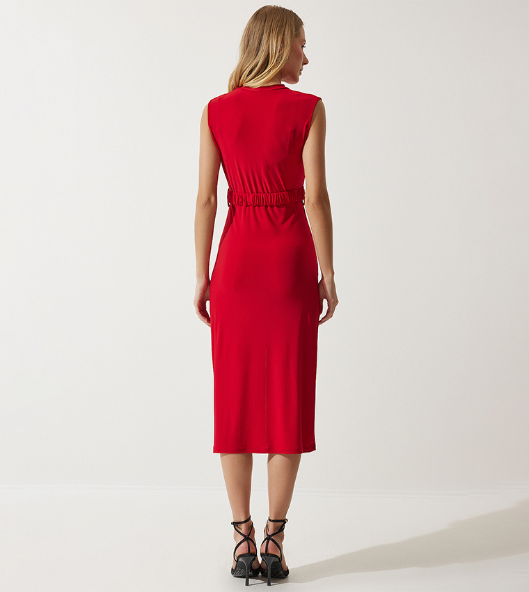 Belted Ruched Knitted Dress