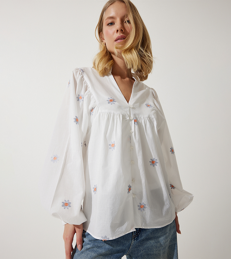 Embroidered Lined Linen Top