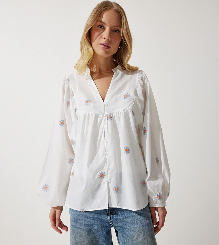 Embroidered Lined Linen Top