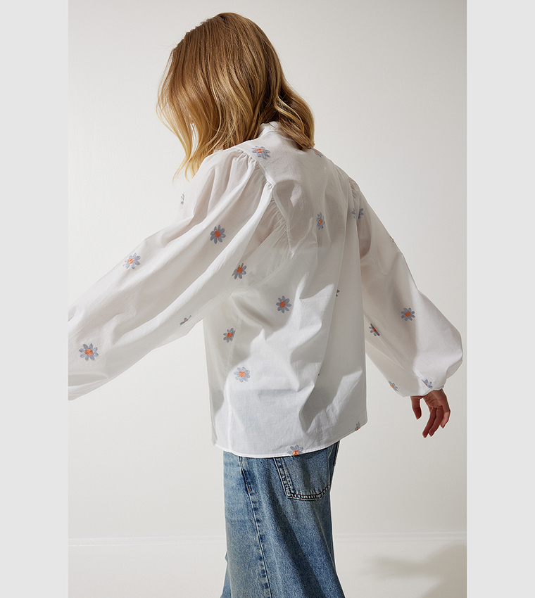 Embroidered Lined Linen Top