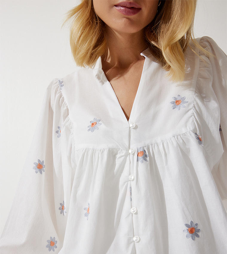 Embroidered Lined Linen Top