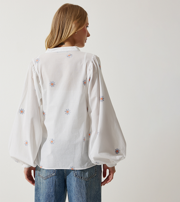 Embroidered Lined Linen Top