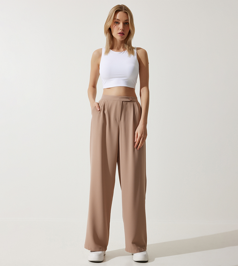 Pleat Detail Wide Leg Trousers