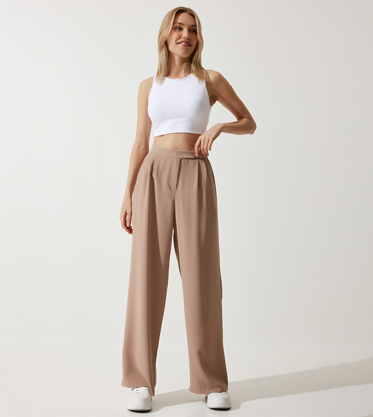 Pleat Detail Wide Leg Trousers