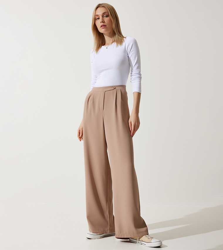 Pleat Detail Wide Leg Trousers