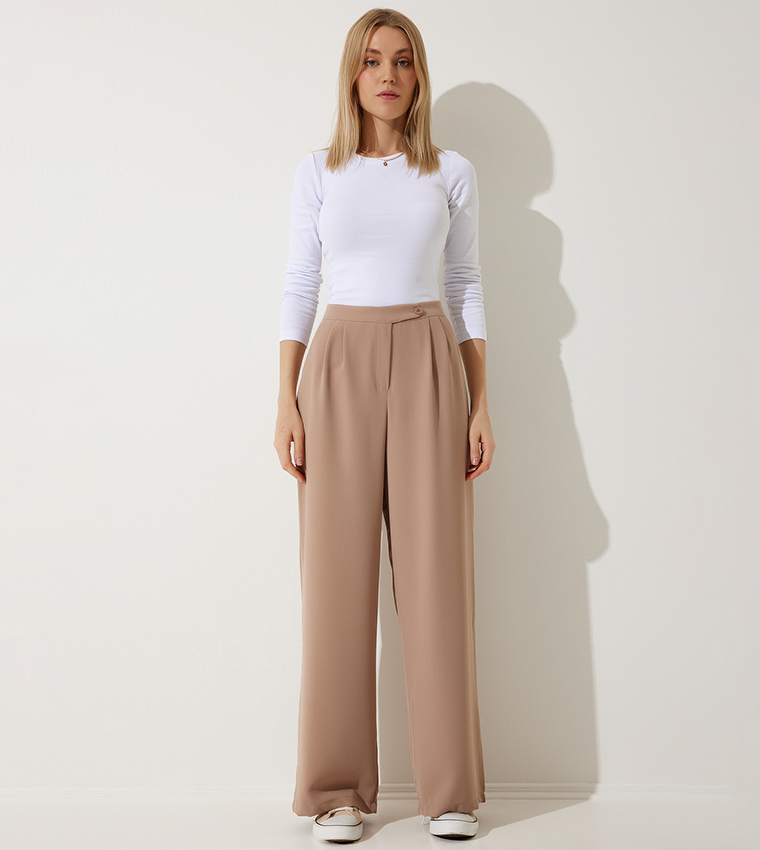 Pleat Detail Wide Leg Trousers