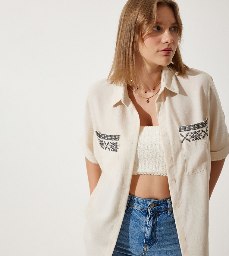 Embroidered Linen Oversized Shirt