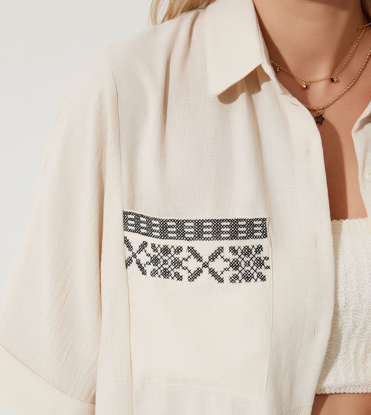 Embroidered Linen Oversized Shirt