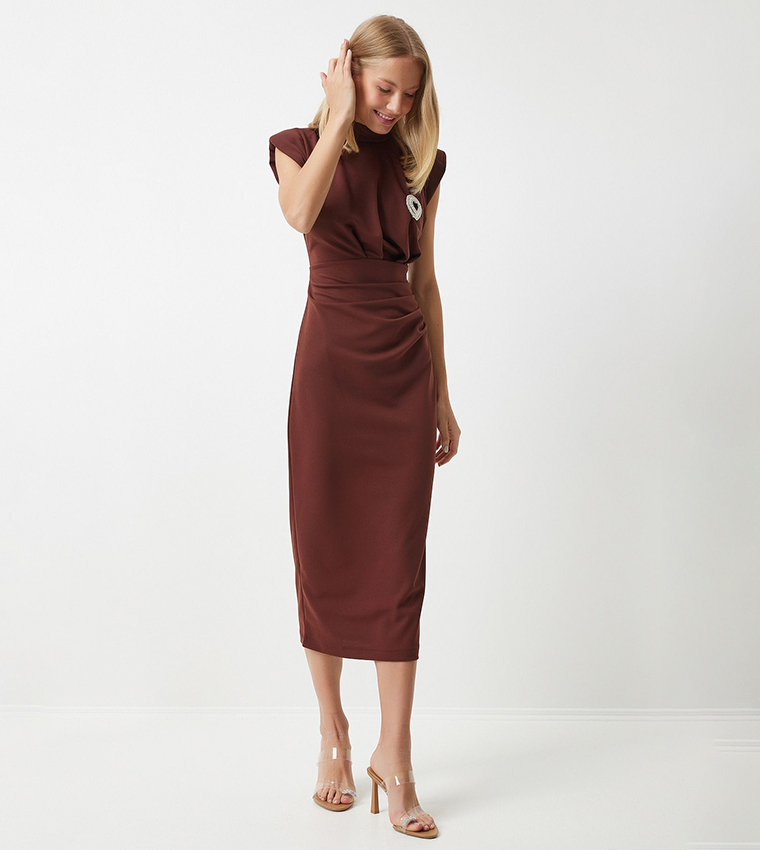 Brooched Detail Sheath Dress